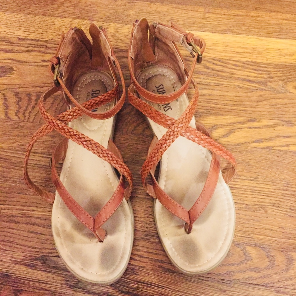 Brown braided flat sandals